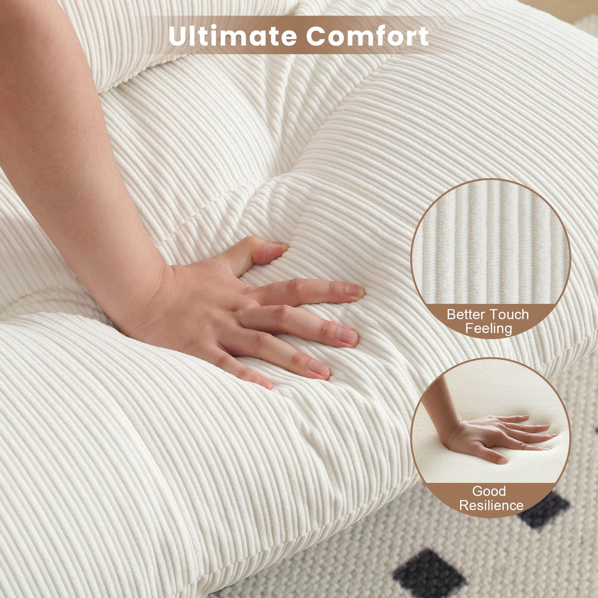 ASAHREE 72'' Corduroy Futon Convertible Sofa Couch,Comfy Sleeper Sofa Bed with Adjustable Backrest, Modern Futon Loveseat for Living Room, Bedroom, Office, Apartment, Dorm, White ASAHREE