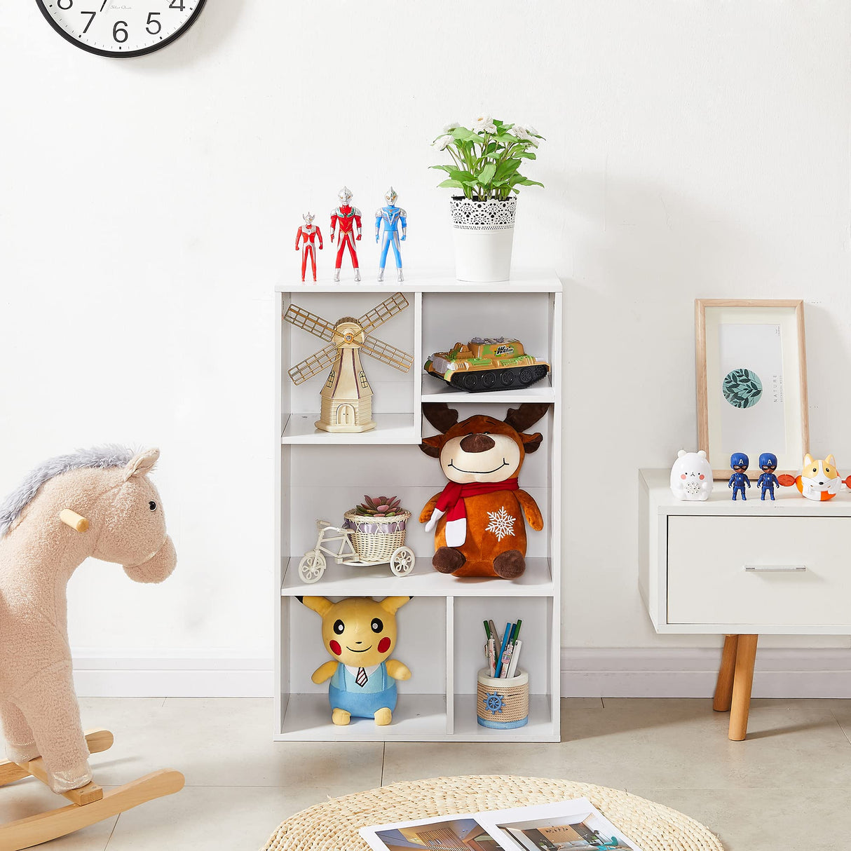 VECELO 5 Cube Modern Bookcases, 3 Tier Bookshelves, 31 Inch High Cubby Storage Organizer, Shelf Hight Up to 12.8 Inches Suit for Most Books, Vertical or Horizontal Use Available,Pearl White VECELO