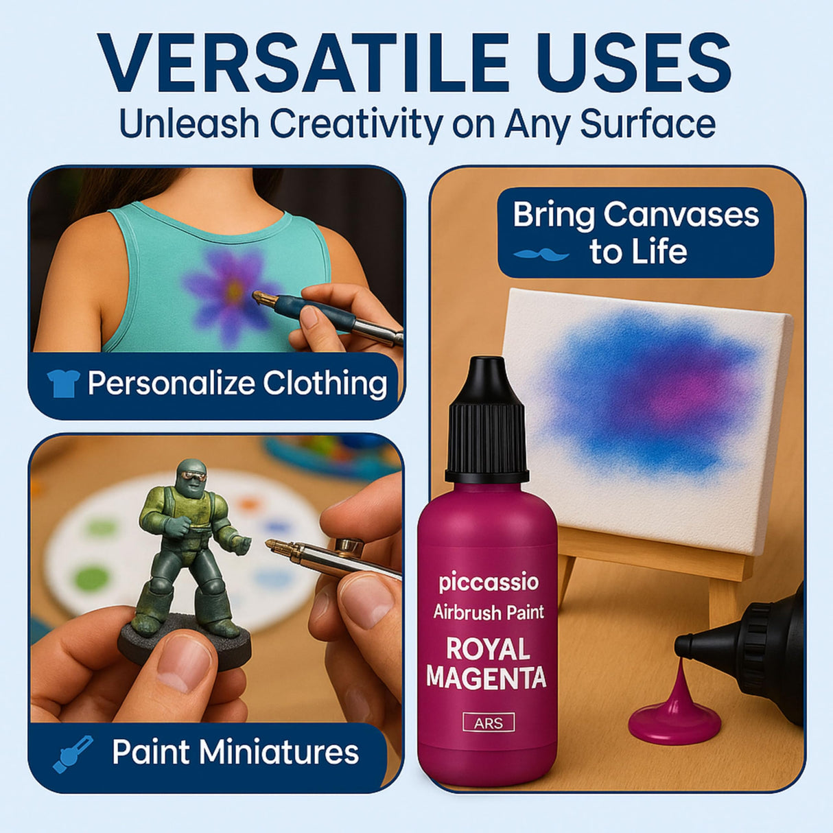 Airbrush Paint Set, 30 Water-Based, Quick-Drying Colors for Artists & Beginners, Ideal for Wood, Ceramic, Paper, Plaster, Canvas, Plastic (30 ml/bottle) Piccassio