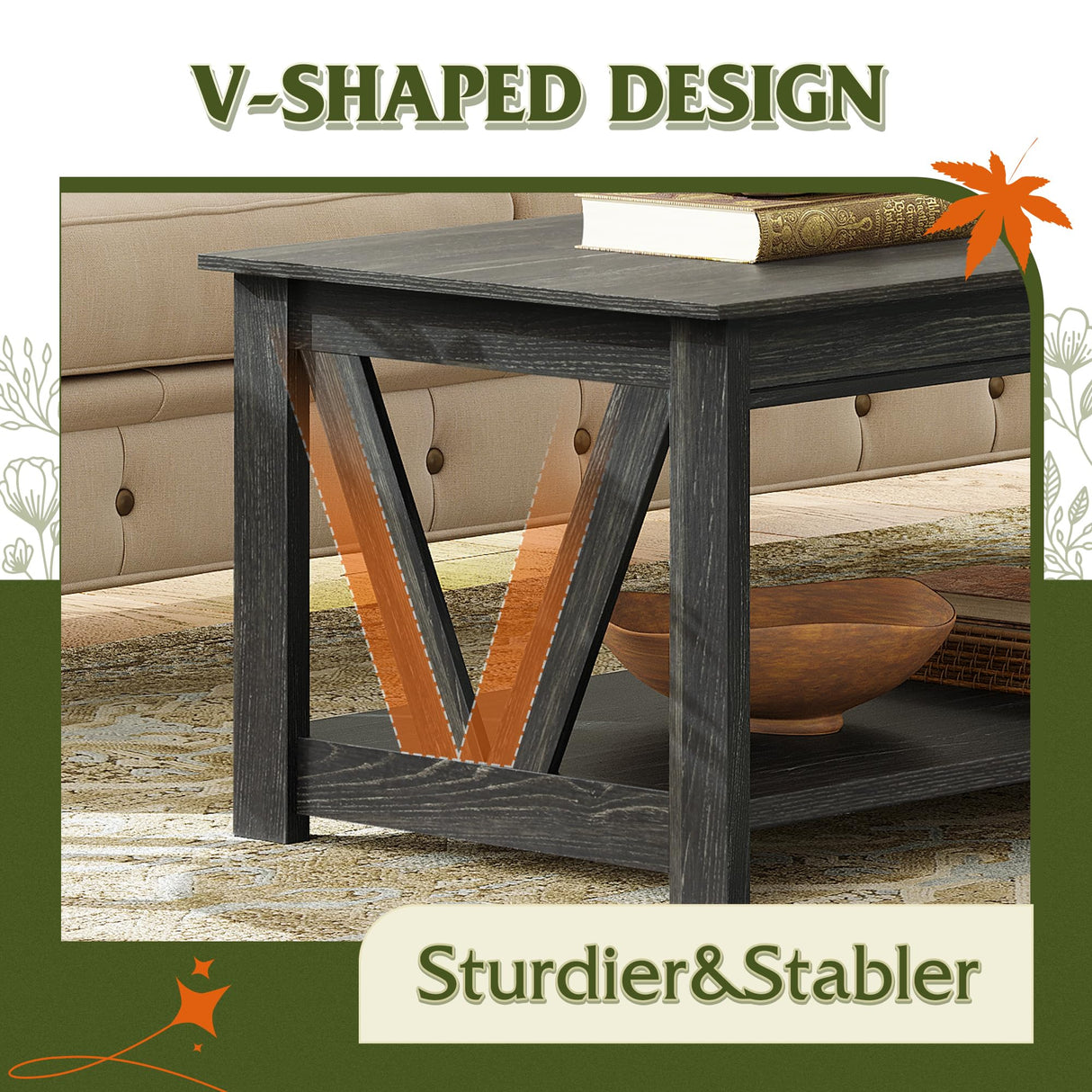 WLIVE Coffee Table, 43" Living Room Coffee Table with Storage Shelf, Center Table for Living Room, Bedroom, Office and Balcony, Black WLIVE