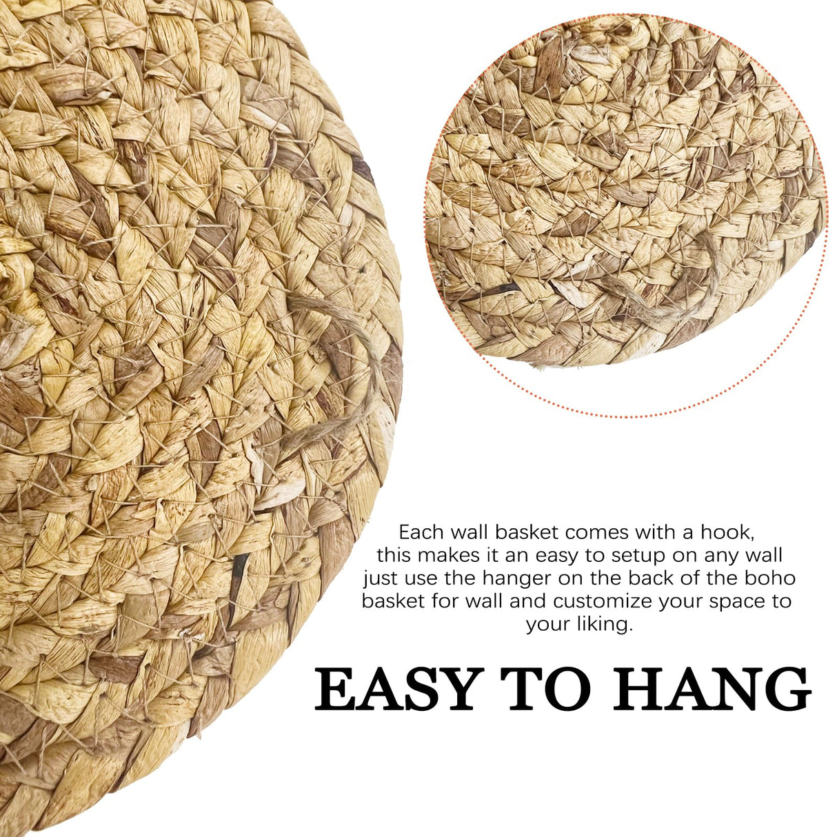 7 Pack Boho Wall Basket Decor - Seagrass Rattan Wicker Wall Decor Round Handmade Hanging Rustic Flat Elegant Wall Art for Farmhouse Living Rooms Bedrooms Display Table Settings Kitchen Home Dimpola