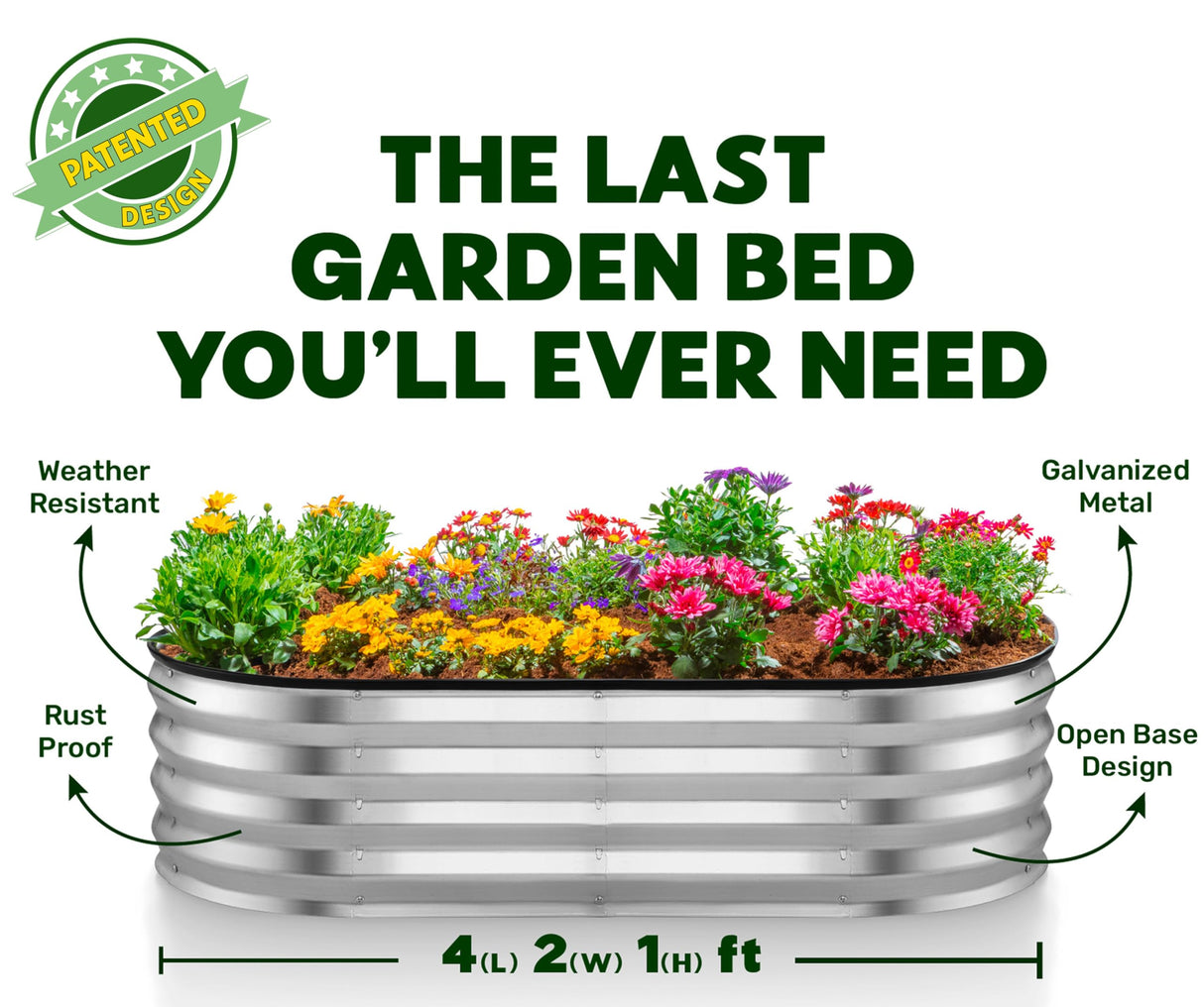 Galvanized Raised Garden Beds Outdoor // 4×2×1 ft Planter Raised Beds for Gardening, Vegetables, Flowers // Large Metal Garden Box (Silver) // Patented Tool-Free Design Plant & Plot