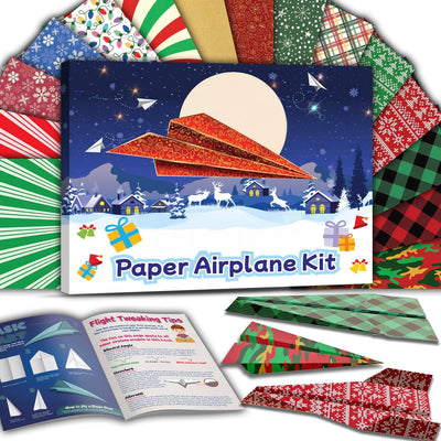 Paper Airplane Kit, Toys for Ages 8-13 Instruction Book, 60 Holiday Sheets, Christmas Gift Box, Stocking Stuffers Ideas for Boys 8-12 Christmas Stocking Stuffers for Kids, Christmas Crafts 2024