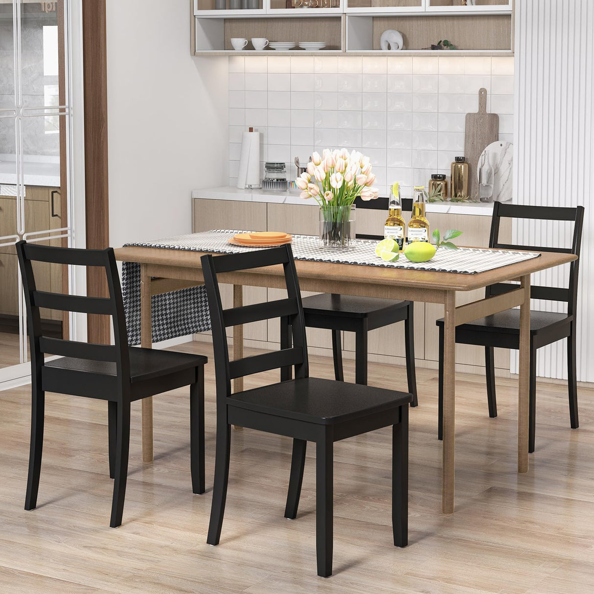 Giantex Wood Dining Chairs Set of 2 Black- Wooden Armless Kitchen Chairs with Solid Rubber Wood Legs, Non-Slip Foot Pads, Max Load 400 Lbs, Farmhouse Style High Ladder Back Wooden Dining Room Chairs Giantex