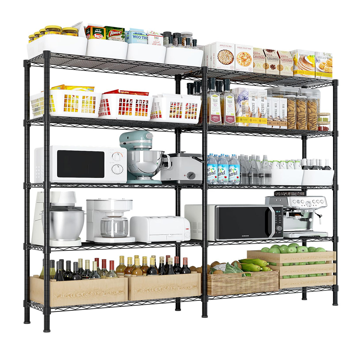 L Shaped Storage Shelves 1500LBS Standing Shelf Units NSF Wire Corner Shelving 5 Tier Metal Organizer Rack Adjustable Heavy Duty Garage Shelf for Kitchen Bathroom Warehouse Pantry Closet Utility Rack WZONICE98