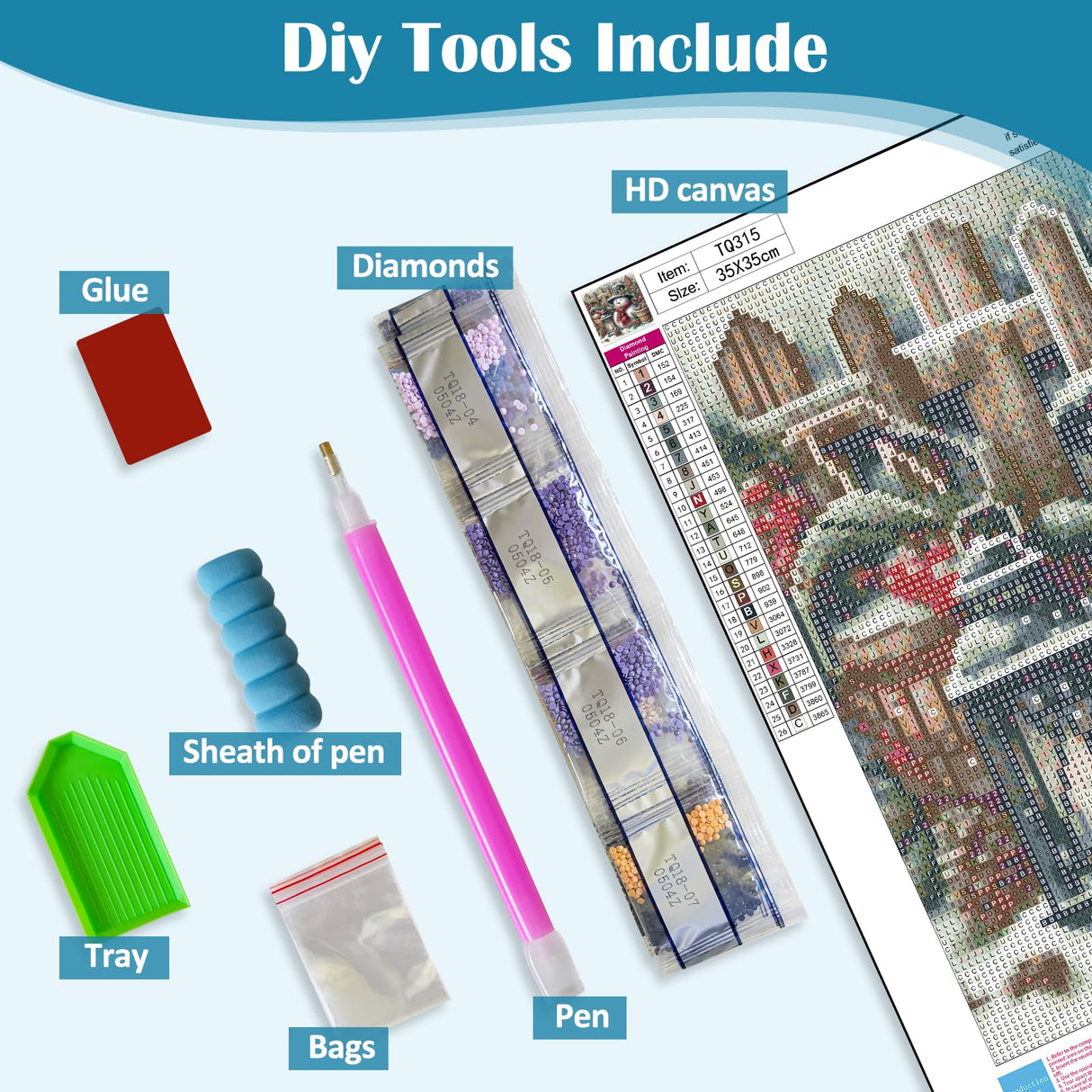 Winter Snowman Light Diamond Art Kits for Adults, 5D Diamond Painting Kits for Adults Beginners, DIY Full Round Drill Diamond Dot Painting Gem Art Kits for Adult, Home Wall Decor 13.8x13.8 Inch VCLKDIY