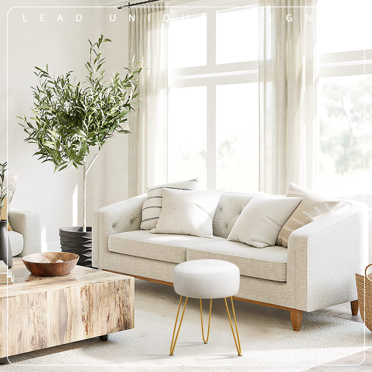 LUE BONA Vanity Stool, White Vanity Stools for Makeup Room, Round Ottoman Foot Stool, Velvet Footrest Vanity Chair for Bathroom Vanity, Bedroom, Living Room, Entryway, Offices LUE BONA