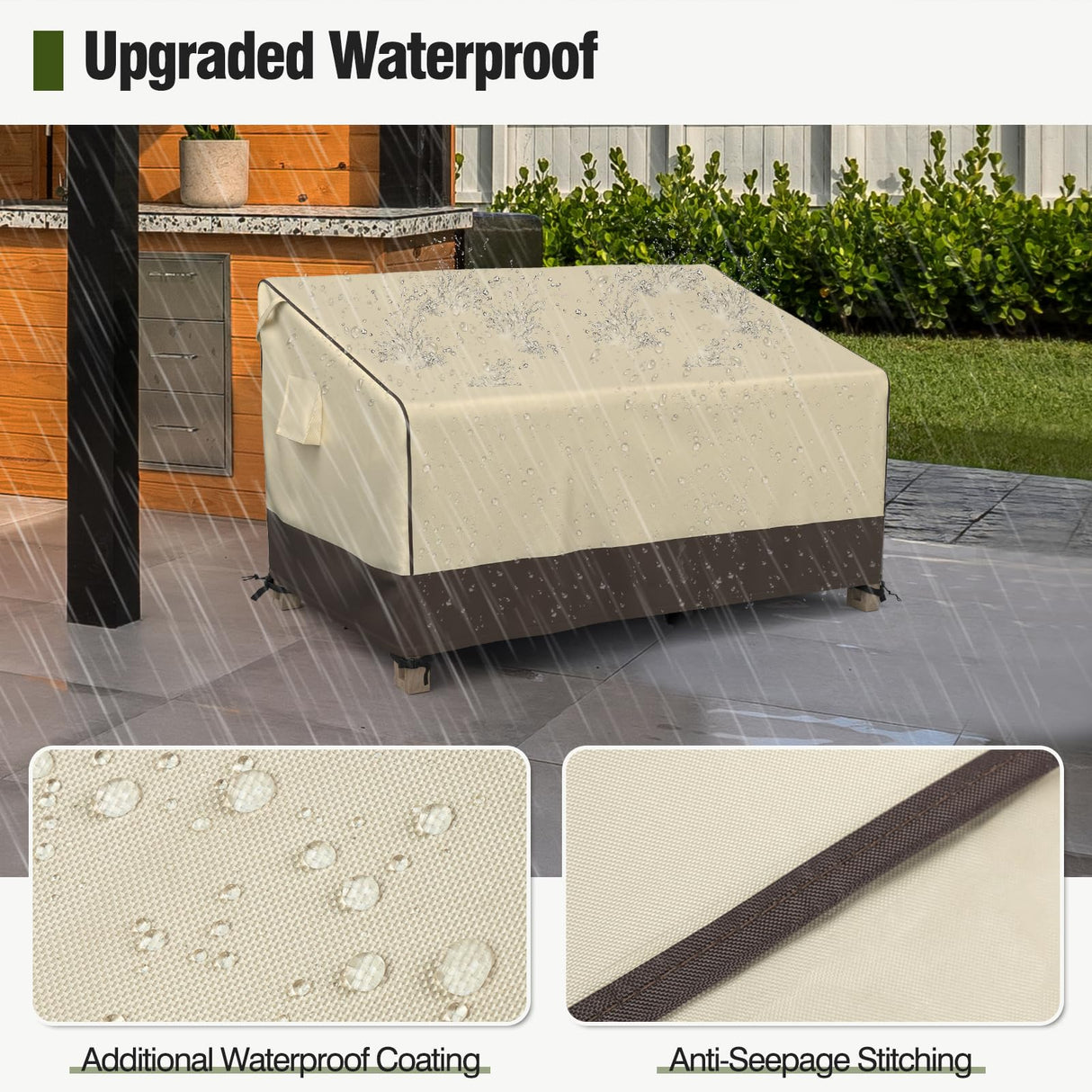 MR. COVER Outdoor Couch Cover Waterproof, Patio Furniture Covers for 2-Seater Couch, Fits up to 60"W x 35"D x 35"H, Moisture-proof & UV-protection, Brown & Khaki MR. COVER