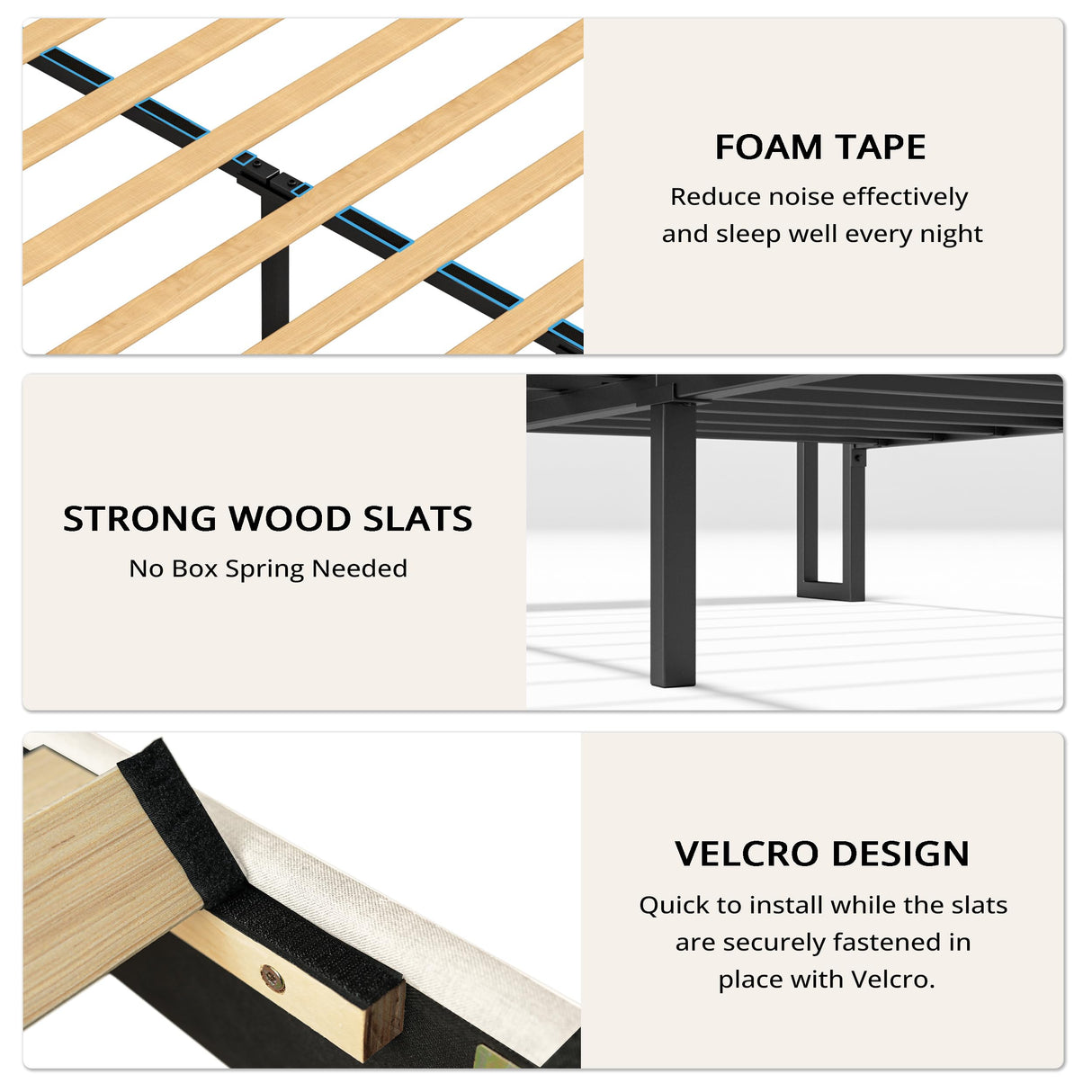 ANTCOR Upholstered Queen Bed Frame with 3 Storage Drawers and Charging Station in Beige ANCTOR