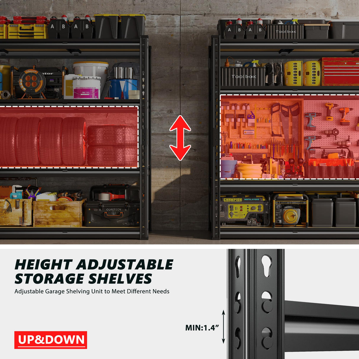 REIBII 48.2" W Garage Shelving, 2000LBS Storage Shelves Heavy Duty Shelving, 4 Tier Adjustable Metal Shelves for Garage Shelves Storage Rack Sturdy Industrial Shelving Unit, 60" H x 48.2" W x 18.2" D REIBII