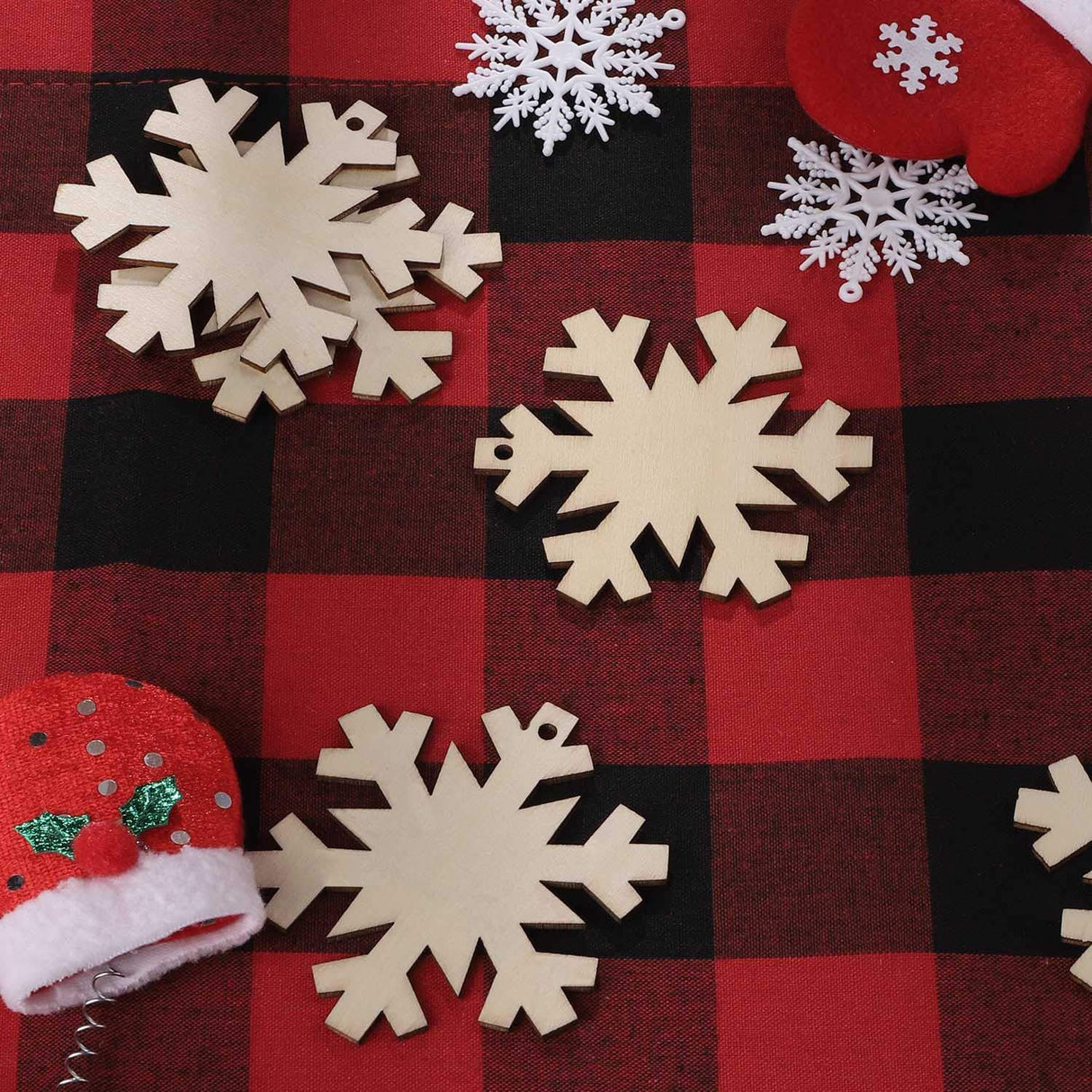 Unfinished Wooden Christmas Ornaments-Tmflexe 50-Pack Paintable Blank Xmas Tree Hanging Wood Slices for Kids DIY Art Crafts, Christmas DIY Wood Snowflake Tmflexe