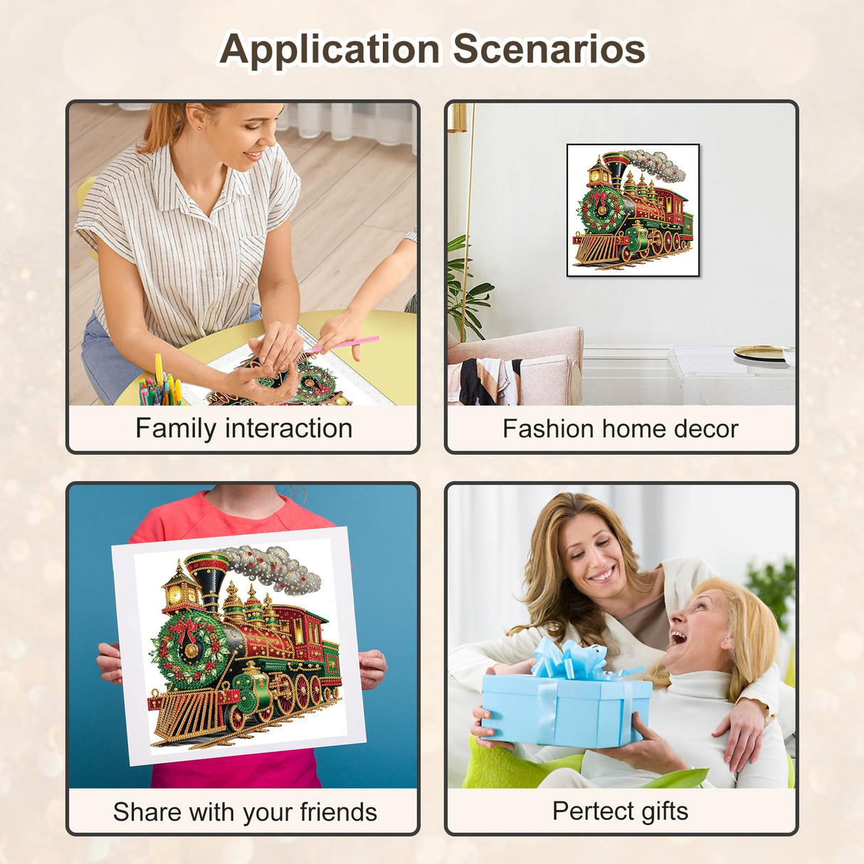 Stalente Diamond Painting Kits for Adults Christmas Train, 5D Special Shape Diamond Art Kits for Beginners, Crystal Rhinestones Diamond Painting for Home Wall Decoration Gift 12×12inch Stalente