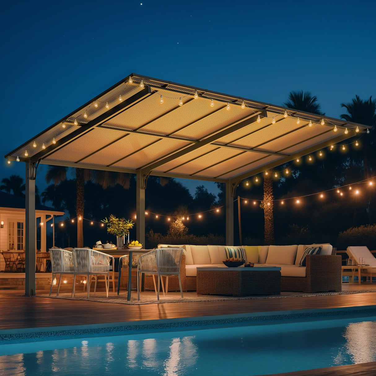 AECOJOY 16' x 10' Gazebo Outdoor Pergola for Patio,10x16 Pergola Carport, Freestanding Lean to Hardtop Gazebo, Pergolas and Gazebos Clearance with Roof, Wall-Mounted Heavy Duty Awnings for Patio AECOJOY
