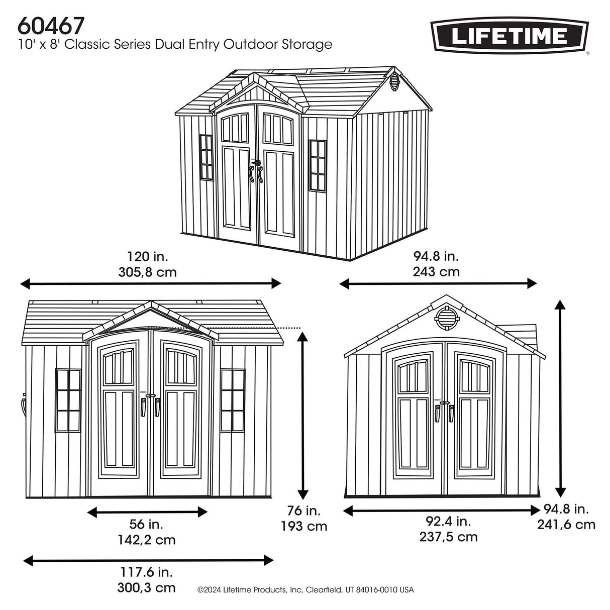 Lifetime Dual Entry Outdoor Storage Shed, 10 x 8 Foot Lifetime