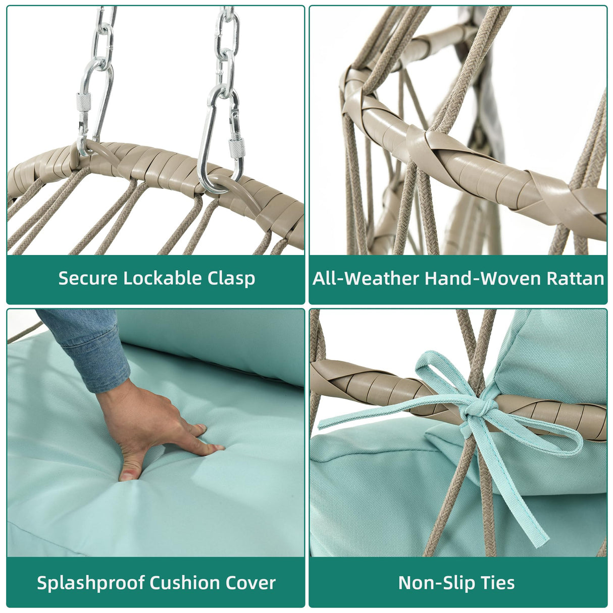 YITAHOME Hanging Egg Chair Without Stand, Rattan Wicker Swing Egg Chair with Resistant Cushion, 350lbs Capacity, Foldable Hanging Basket Chair for Porch, Garden, Bedroom, Balcony - Sky Blue YITAHOME