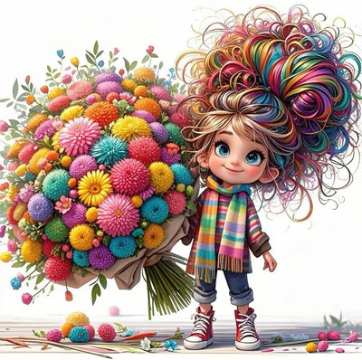 AIBOERL Cartoon Little Girl Diamond Art Kits for Adults-5D Diamond Painting Kits for Beginners, DIY Full Round Drill Diamonds Gem Art for Home Decor 14X14Inch