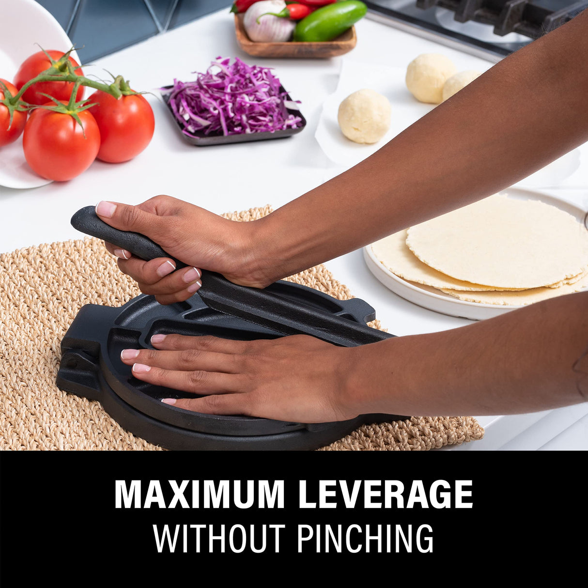 Bellemain Corn Tortilla Press 8-Inch - Pre-Seasoned Cast Iron Press for Tortillas Bellemain