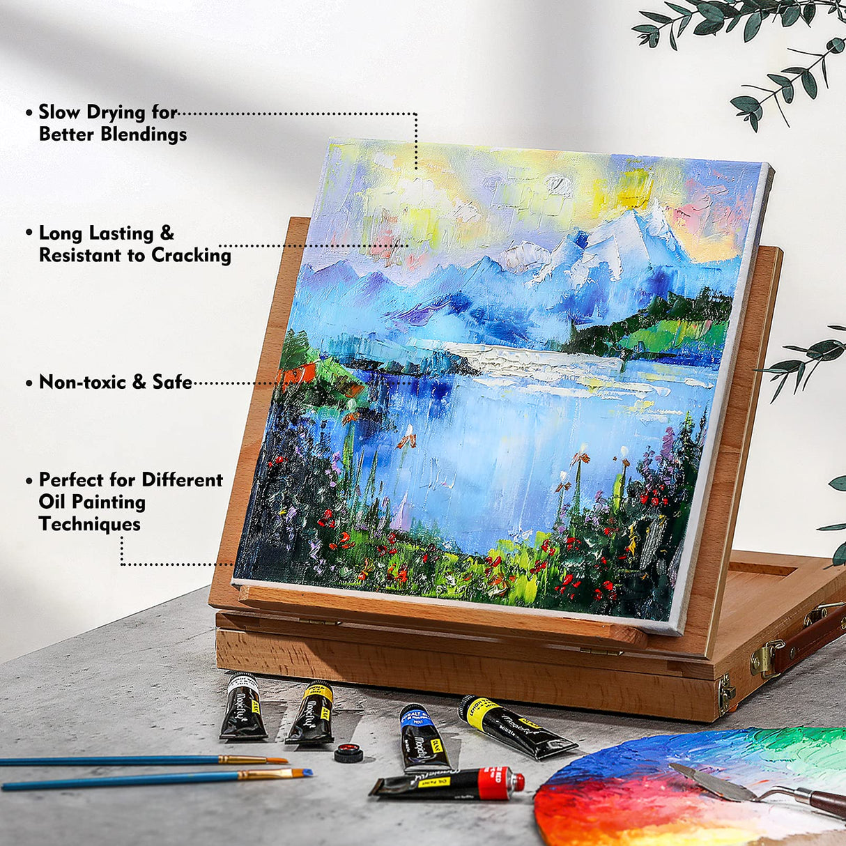 Oil Paint, 40pcs (18ml/0.6oz) with Storage Box, Rich Pigments, Vibrant, Non Toxic Paints for Professional Artist, Hobby Painters & Kids, Ideal for Canvas Painting Magicfly