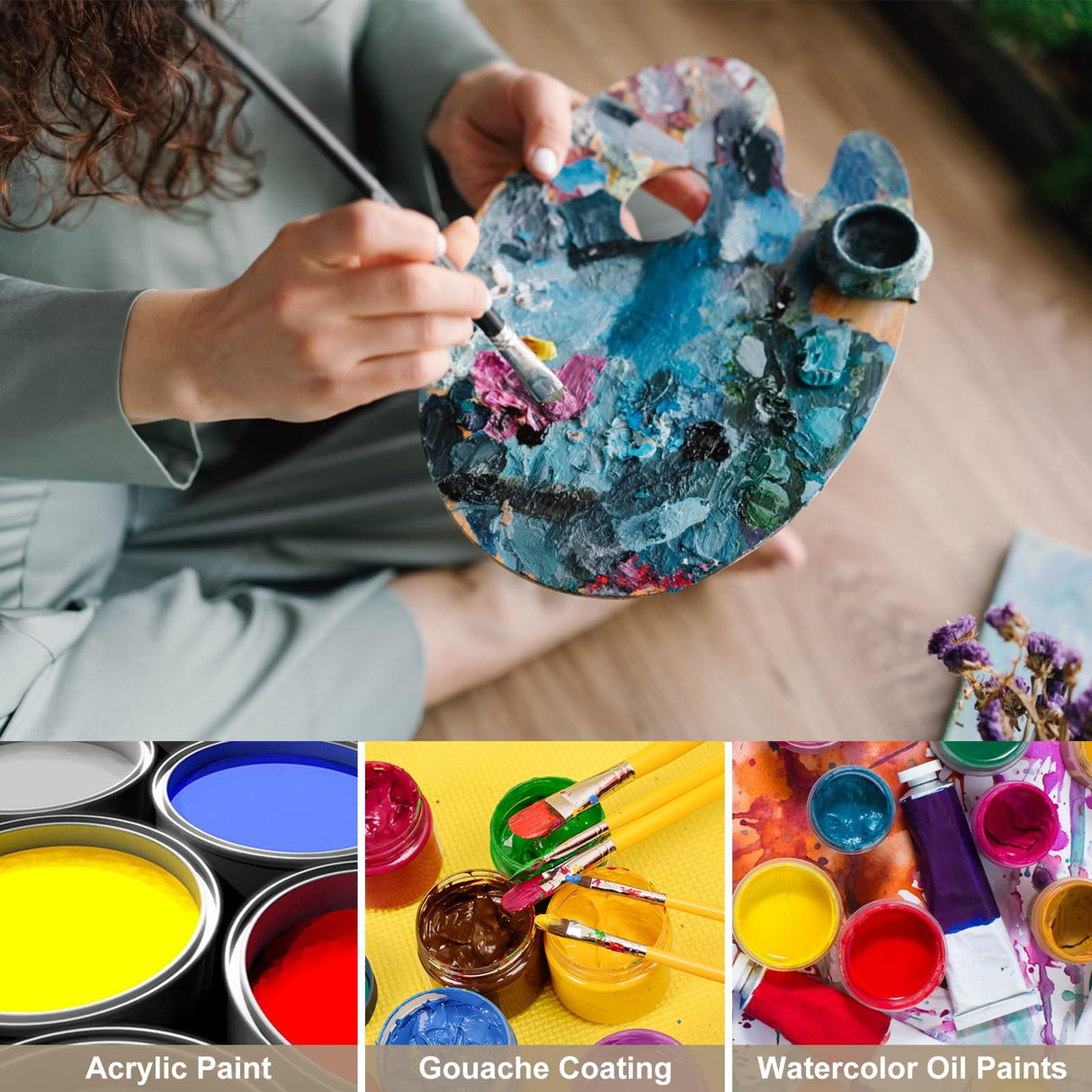 15PCS Wooden Paint Palette 12”x 16” Large Oval-Shaped Artist Painting Palette with Thumb Hole, Oil Wood Painting Palette, Art Pallet for Painting ZOFORTY