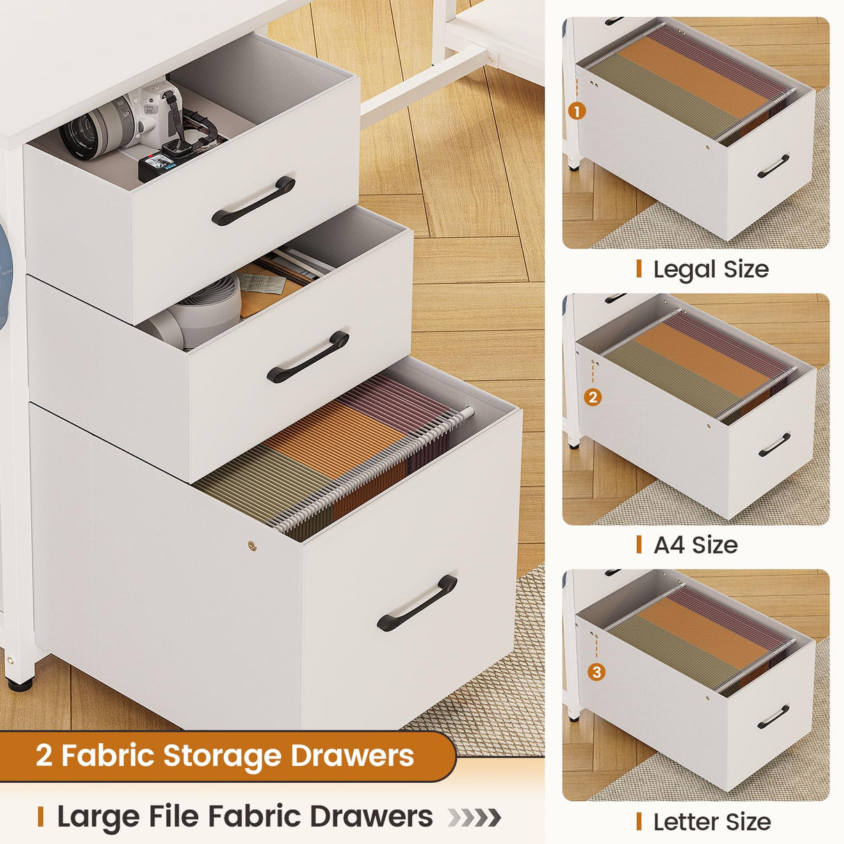 SEDETA 58'' L Shaped Computer Desk with 3 Drawers, Bookshelf, and LED Light for Home Office and Gaming SEDETA