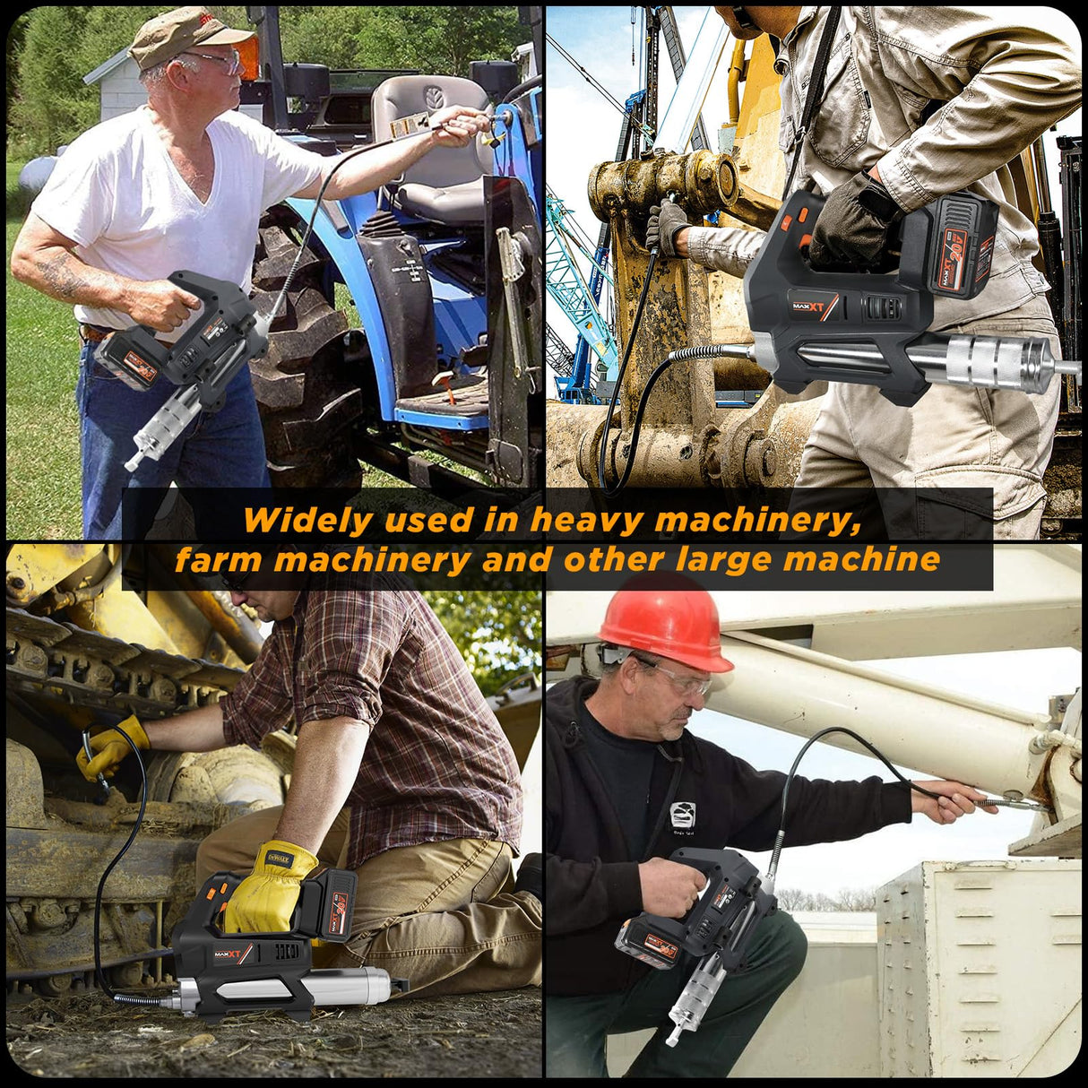 MAXXT Heavy Equipment Grease Gun Cordless, Max 20000 PSI 20V Grease Gun Battery Powered with 4.0Ah Battery and Quick Charger, 40” Long Hose and LED Light, 6 Speed Electric Grease Gun MAXXT