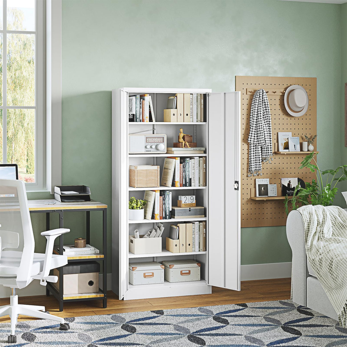 Letaya Metal Garage Storage Cabinets with Lock Door and Adjustable Shelves, Steel Tool Cabinets for Home,Office,Warehouse Organisieren (White, 71" H) Letaya