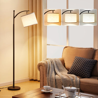 Ambimall 60" Floor Lamps for Living Room with 3 Color Temperatures Bulb & Adjustable Linen Shade, Tall Lamp for Living Room Bedroom Office Classroom Dorm Room(9W Bulb Included)