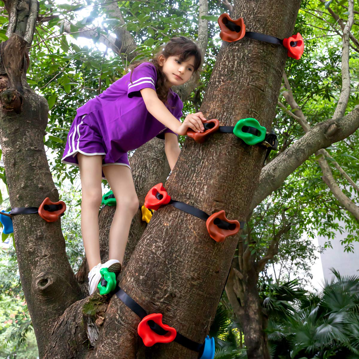 18PCS Ninja Tree Climbing Holds and 6 Sturdy Ratchet Straps for Kids Tree Climbing, Large Climbing Rocks for Outdoor Ninja Warrior Obstacle Course Training SEKKVY