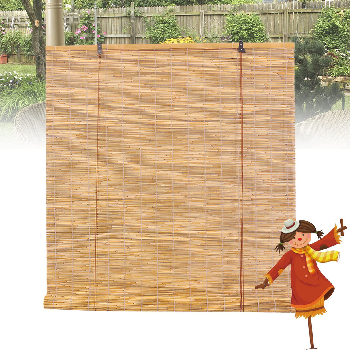 Bamboo Shade Bamboo Blinds Reed Shades Outdoor for Patio, Bamboo Blind Bamboo Roll Up Blinds, Outdoor Blinds, Bamboo Roll Up Shades for Porch/Garden/Sunroom Privacy 31x54inches(W×H) White WEZINK