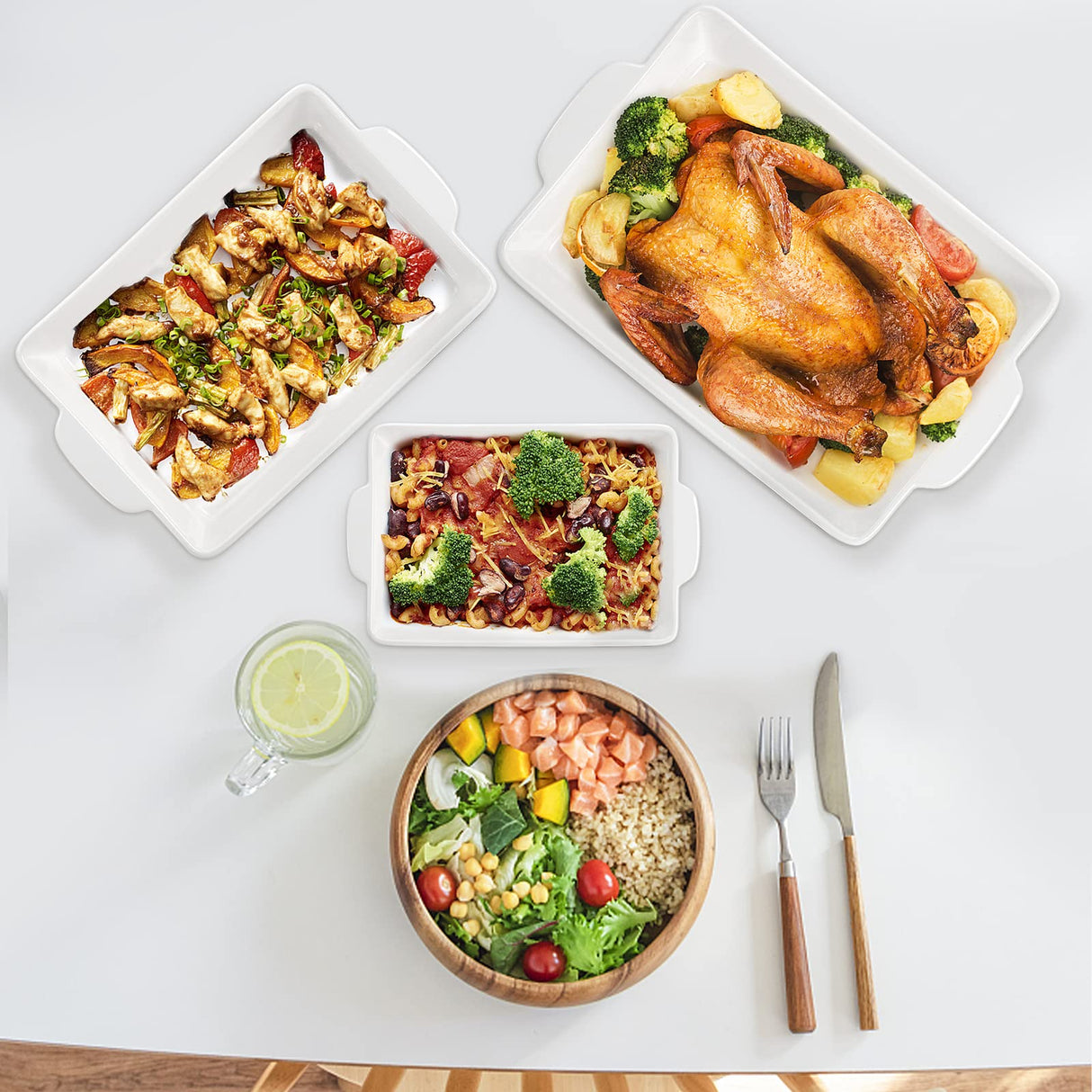 YOUEON Set of 3 Ceramic Baking Dish with Handles, Porcelain Bakeware Set with Boho Pattern, Casserole Dish, Lasagna Pans, Rectangular Baking Dish for Kitchen, Cooking, Cake Dinner Youeon