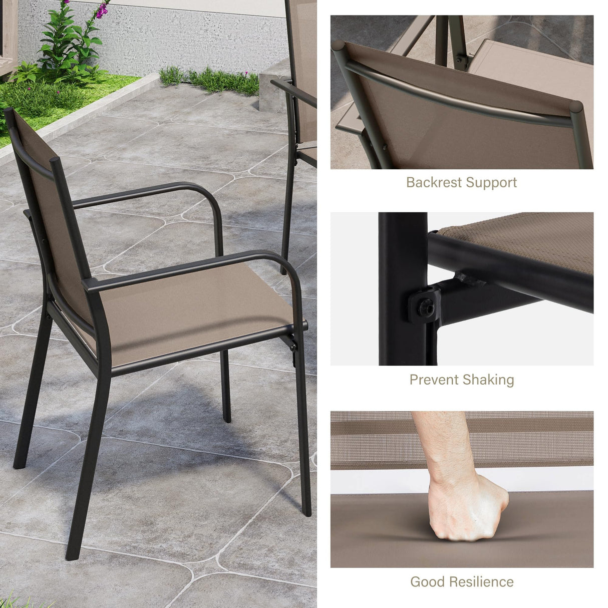 LAUSAINT HOME 5-Piece Outdoor Dining Set, Patio Furniture Set with Textilene Chairs and Square Metal Table, All-Weather Table and Chairs Set with Umbrella Hole for Backyard, Garden, and Poolside LAUSAINT HOME