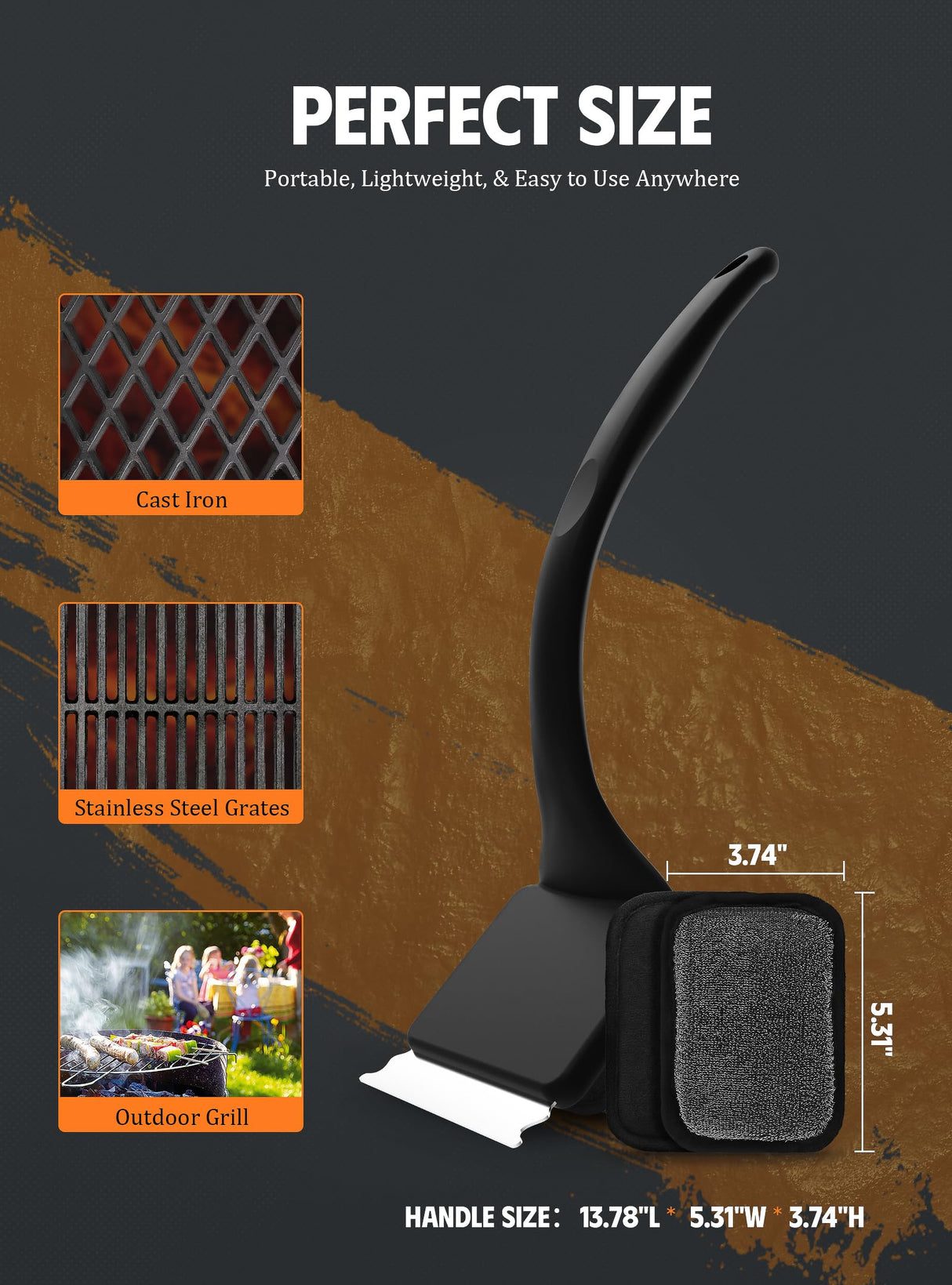 MEKER Grill Brush Bristle Free, Grill Cleaner Brush with 5 BBQ Replacement Head for Cast Iron, Stainless Steel Grates, Safe Grill Scraper Outdoor BBQ Grill, Black MEKER