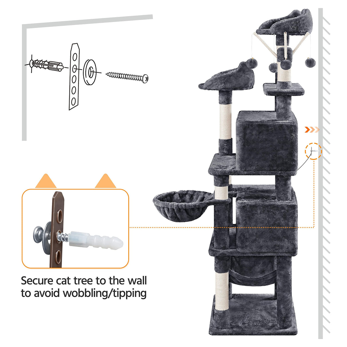 Yaheetech Cat Tree, 67in Cat Tower for Indoor Cats, Multi-Level Cat Condos with 3 Removable Cat Teaser Sticks, Activity Center Furniture Climbing Tower w/Scratching Posts, Hammock, Basket Yaheetech