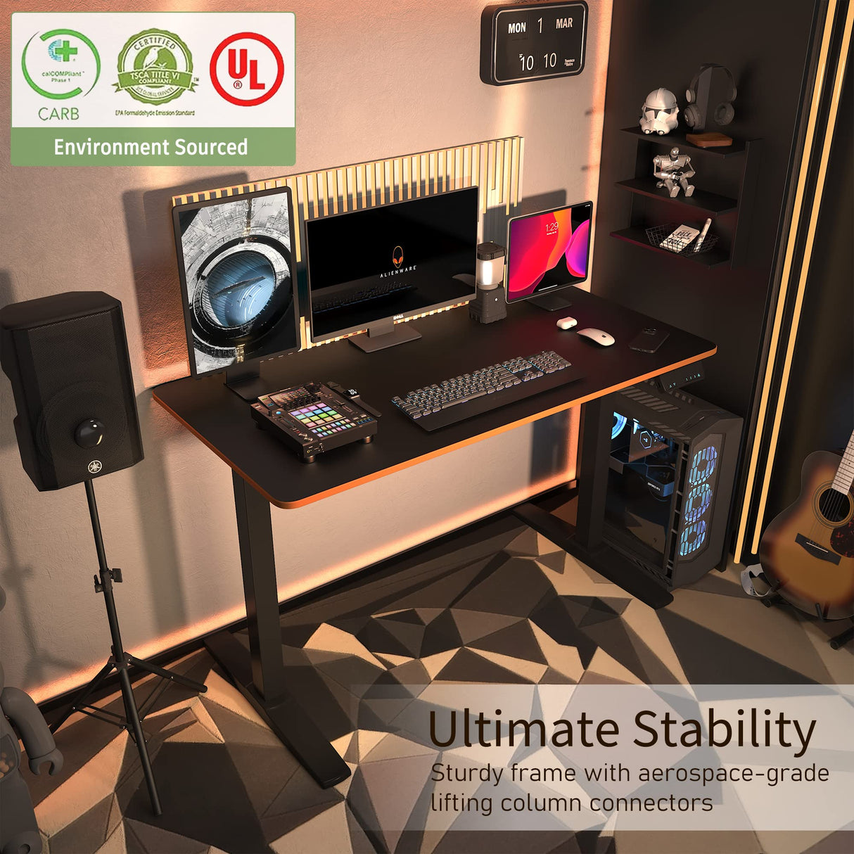 Monomi Height Adjustable Electric Standing Desk, 48 x 24 Inches Sit Stand up Desk, Memory Computer Home Office Desk (Black Frame+ Black Top) Monomi