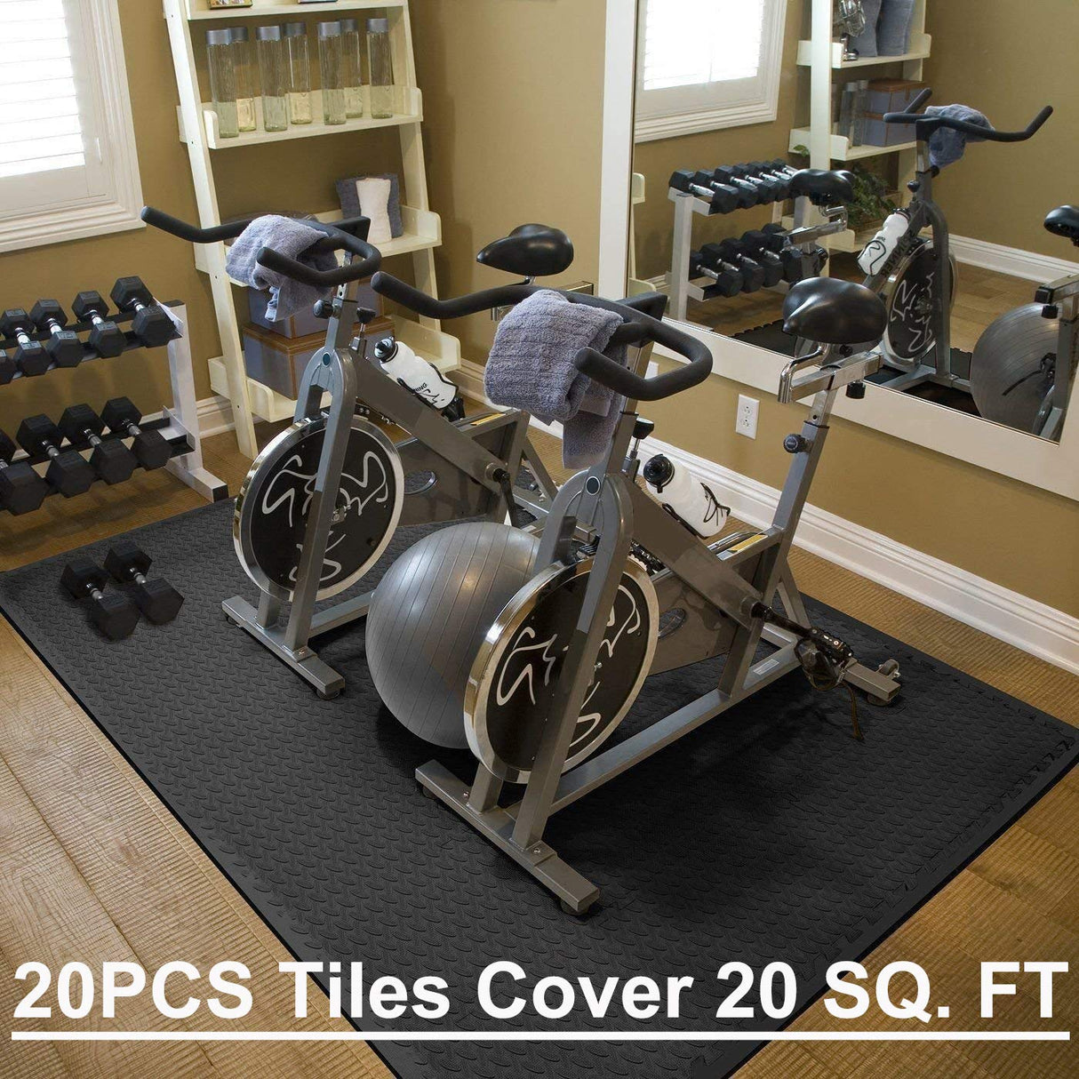 Walsai Exercise Mats Puzzle Foam Mats Gym Flooring Mat Cover 20 SQ.FT Interlocking Foam Mats with EVA Foam Floor Tiles for Home Gym Equipment Workouts (20pcs Black Exercise Mats) Walsai