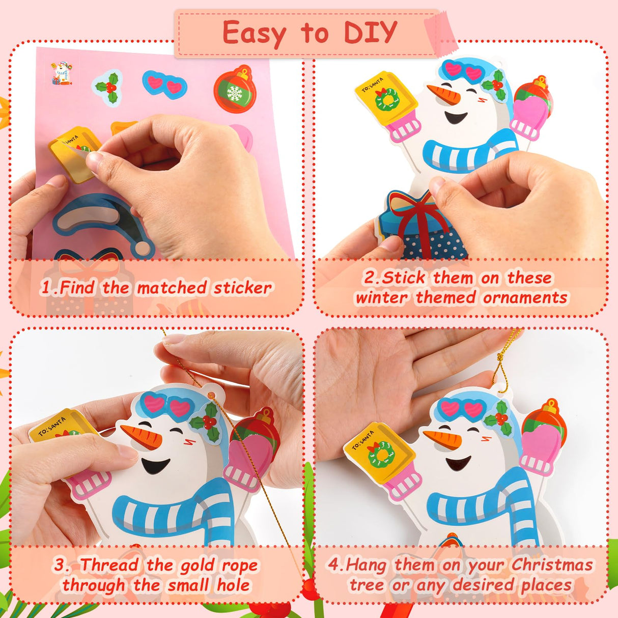 28 Pack Christmas DIY Crafts Kit for Kids, Make Your Own Christmas Snowman Ornaments Xmas Stickers Cutouts Arts and Crafts Bulk for Kids Winter Holiday Xmas Classroom Art Activities Party Decorations GuassLee