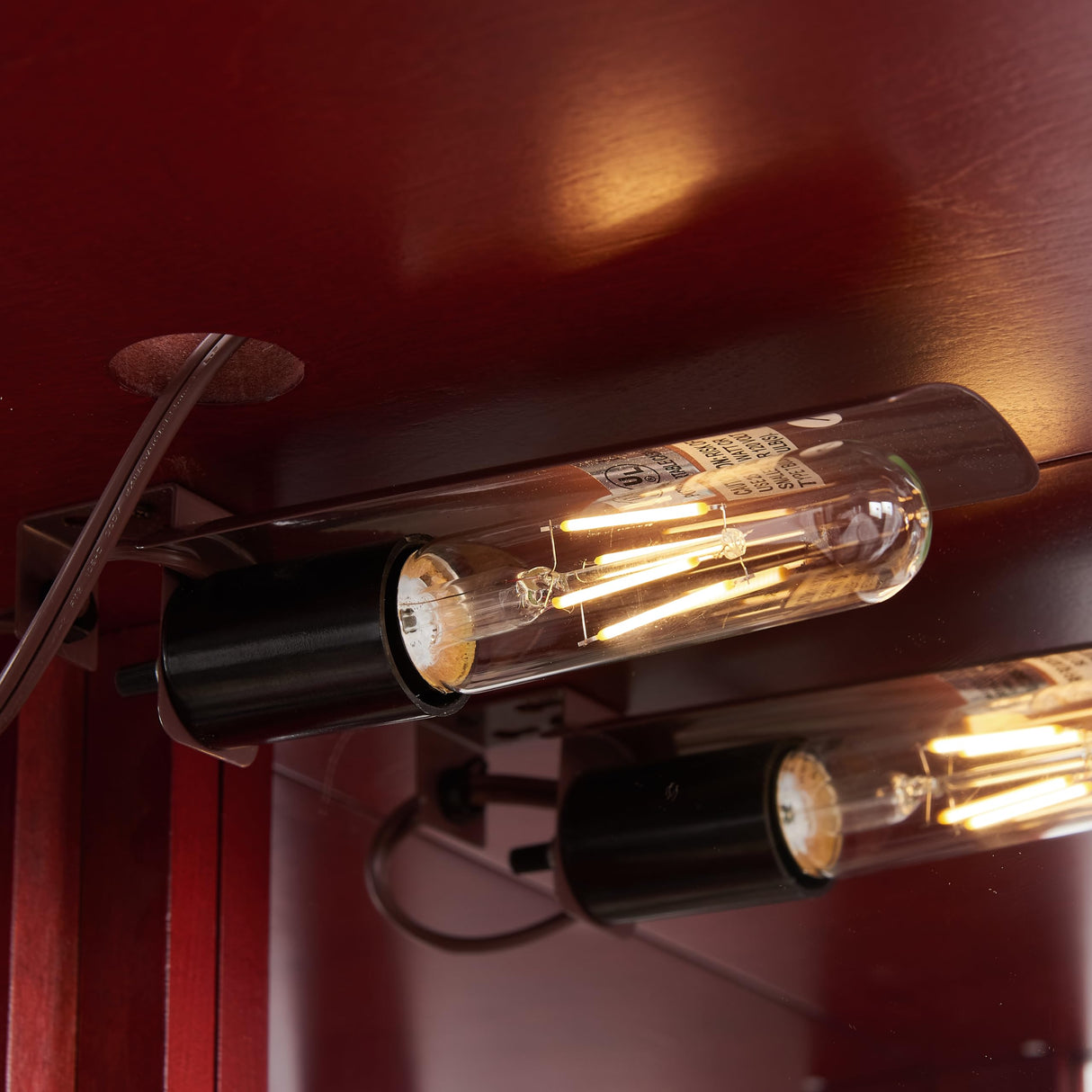 Rpuzonier Lighted Wooden Corner Display Curio Cabinet, Curved Shelving Unit Lighted Corner Display with Adjustable Shelves&Mirrored Back Panel, Tempered Glass Doors for Bedroom, Living Room (Cherry1) Rpuzonier