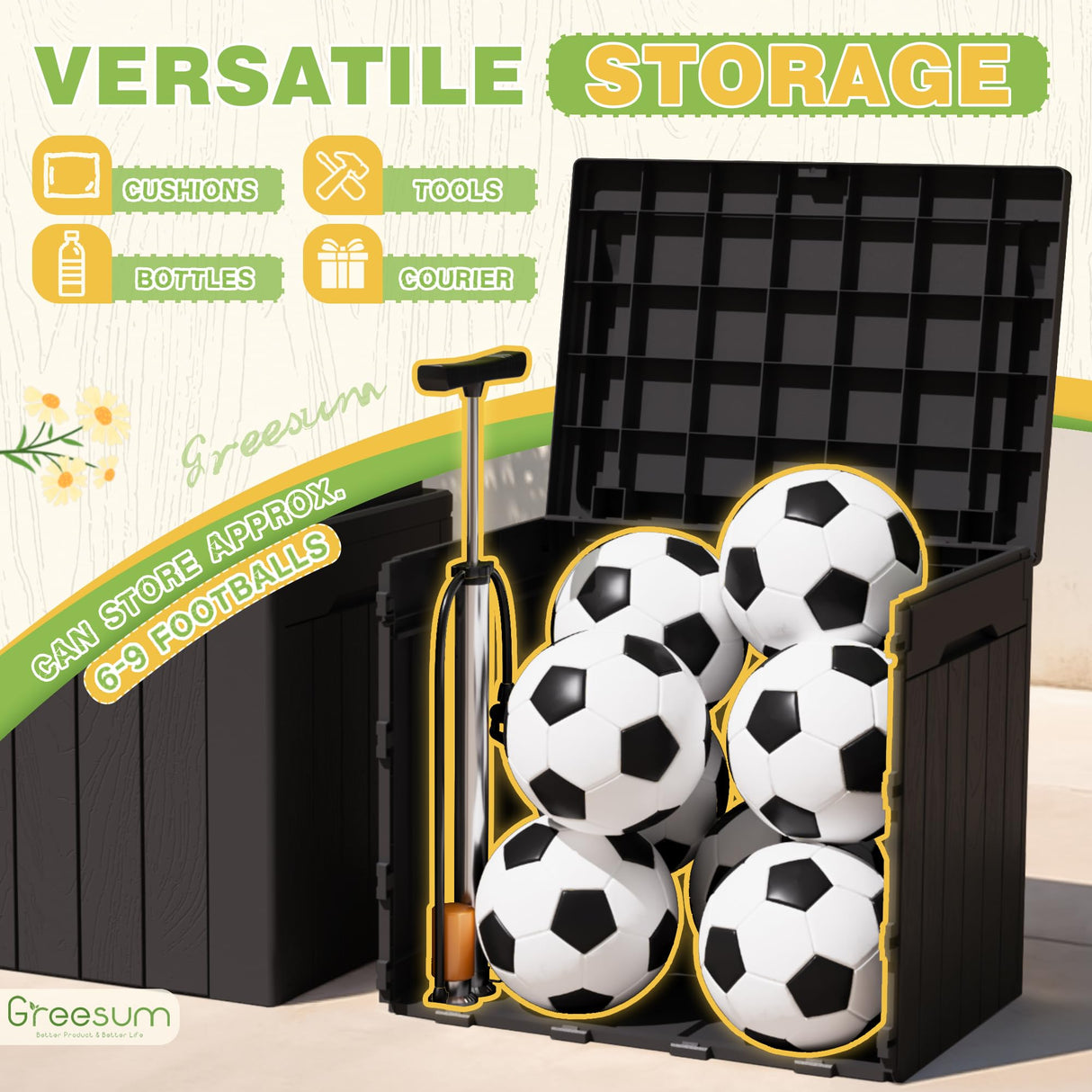 Greesum 31 Gallon Deck Box for Outside, All Weather Outdoor Storage Boxes for Patio Furniture Set, Package Delivery Box, Garden Tools, Black(Set of 2) Greesum