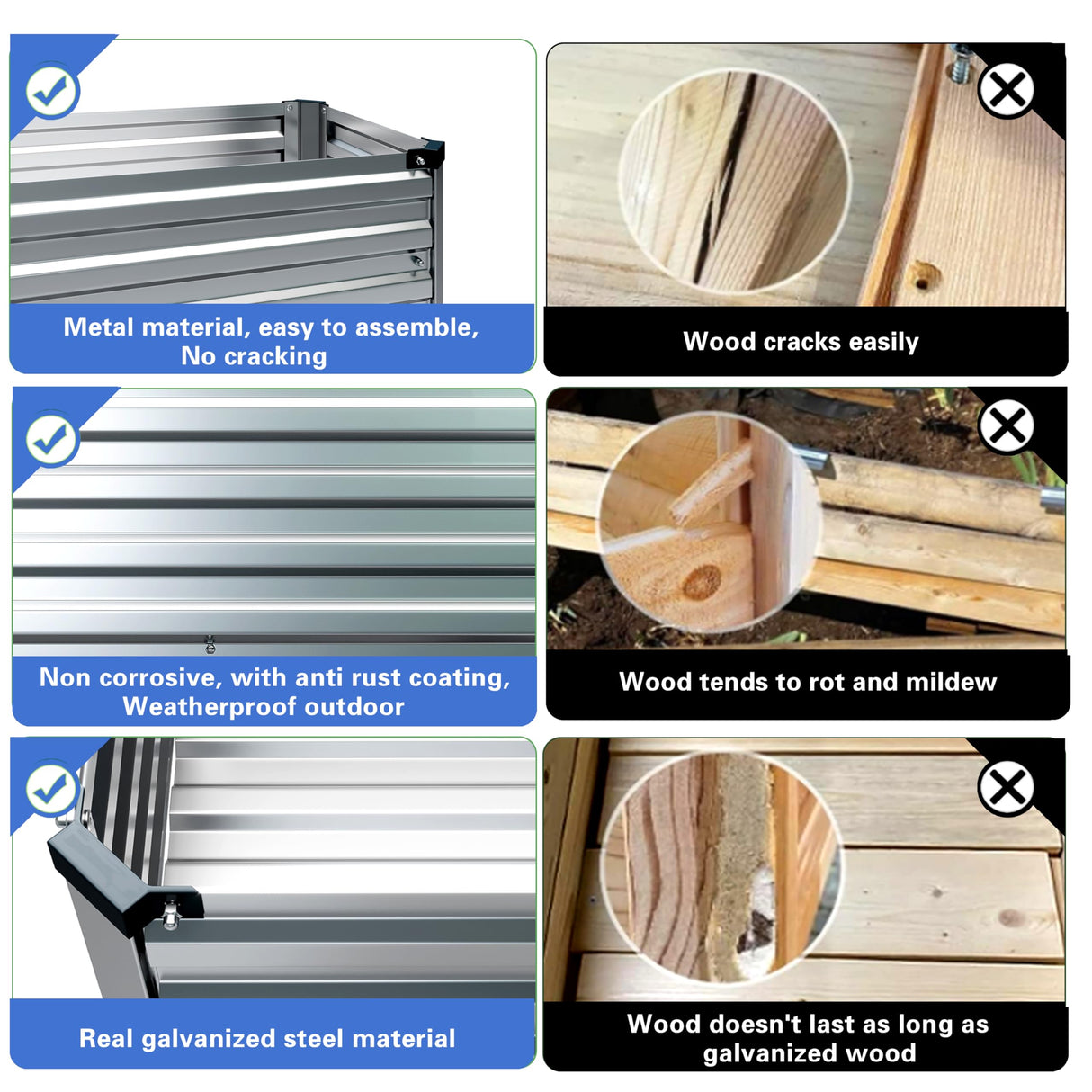 DIIYIV Galvanized Raised Garden Bed with Legs,2PCS 48×18×30in Elevated Planter Box for Backyard,Garden, Patio, Balcony, 300lb Capacity,Planters for Outdoor Plants,Black DIIYIV