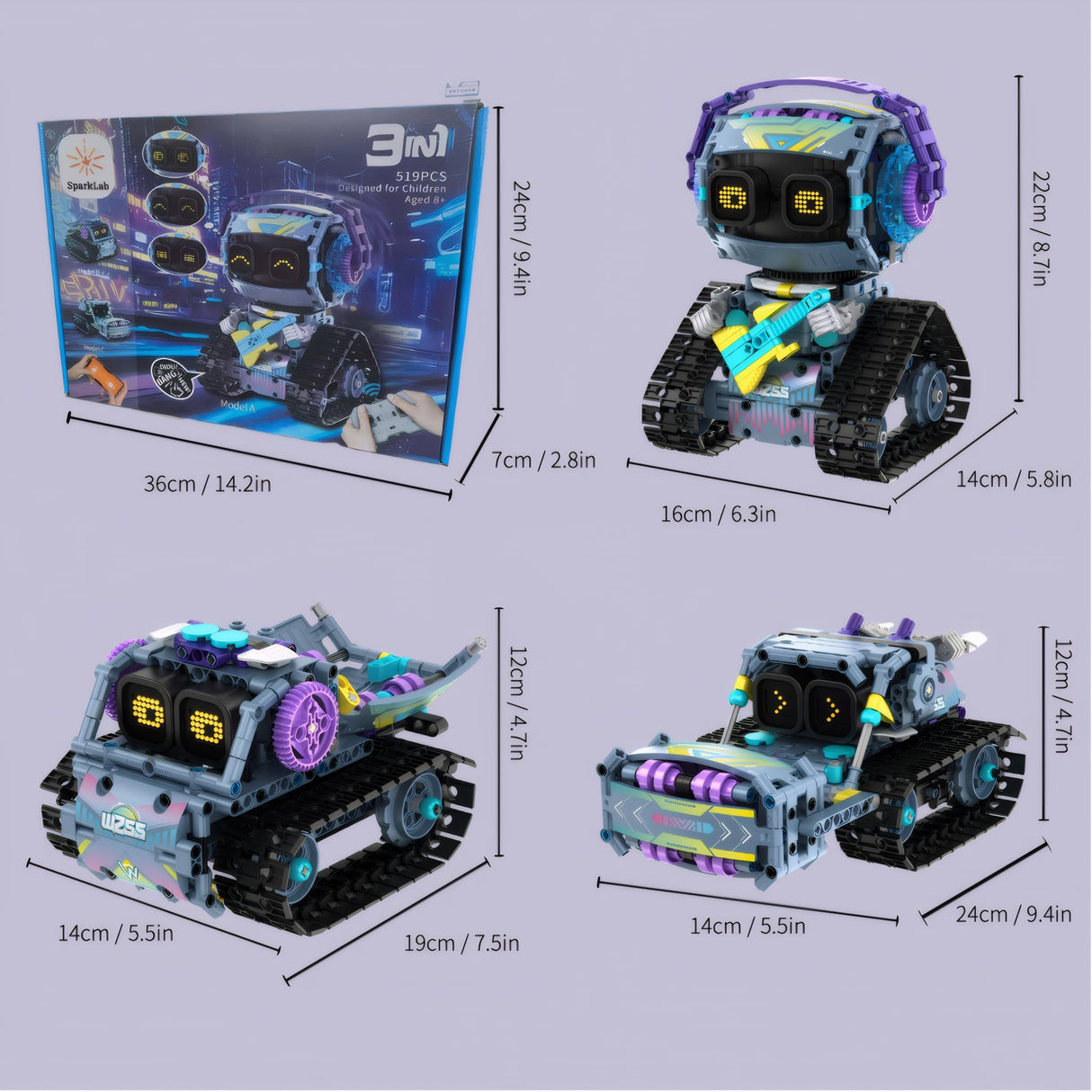 SparkLab STEM Toys for Boys Age 8-12 - Robot Kit & Building Blocks, 3in1 Technic Coding Robot Toy, Remote & App-Controlled Robotics Kit with 519 Pieces, for Teen Boys SparkLab