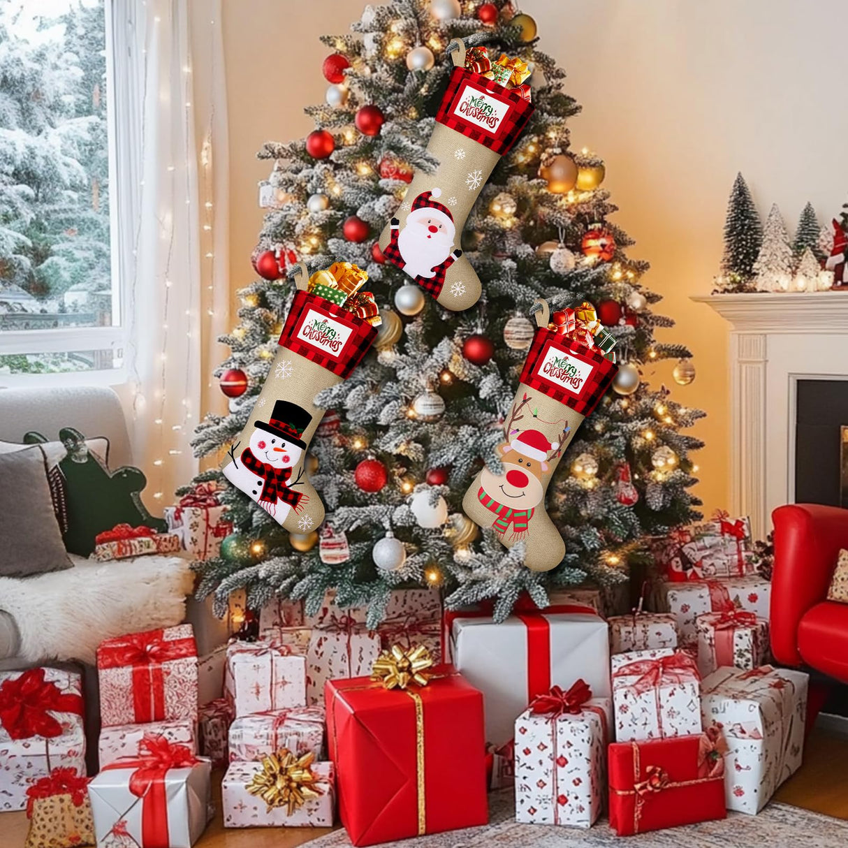 DeckTheHalls Christmas Stockings, 3 PCS Personalized Christmas Stocking, 19” Large Holiday & Family Stocking for Christmas Tree Decoration | Fireplace Party Decoration DeckTheHalls