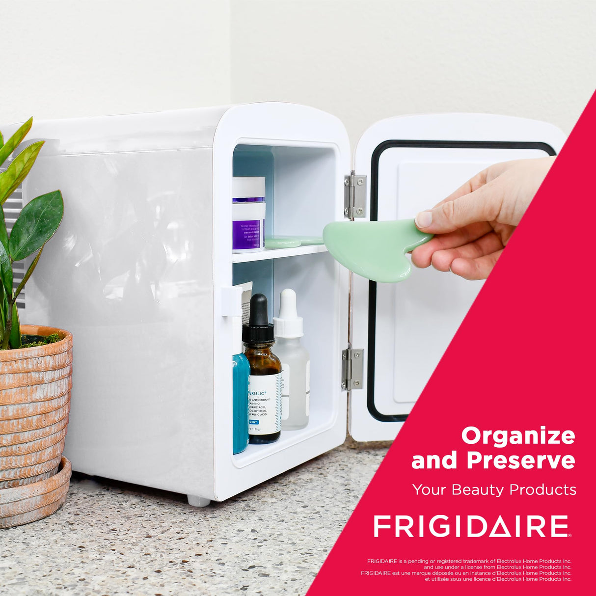 Frigidaire EFMIS129-WHITE White Mini Personal Fridge Cooler, 1 Gal Capacity fits Six Cans, Includes Plugs for Home Outlet & DC Charger-9.84" D x 7.09" W x 10.35" H, standard Frigidaire