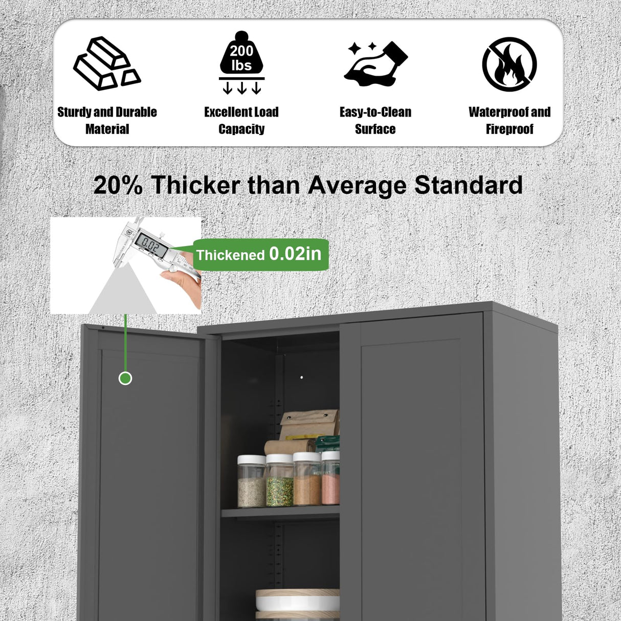 60''metal storage room cabinet, black unique look, freestanding storage room cabinet, storage cabinet with door and 4 adjustable shelves, can be used in office, garage, bedroom, kitchen TIMELESS PIECES