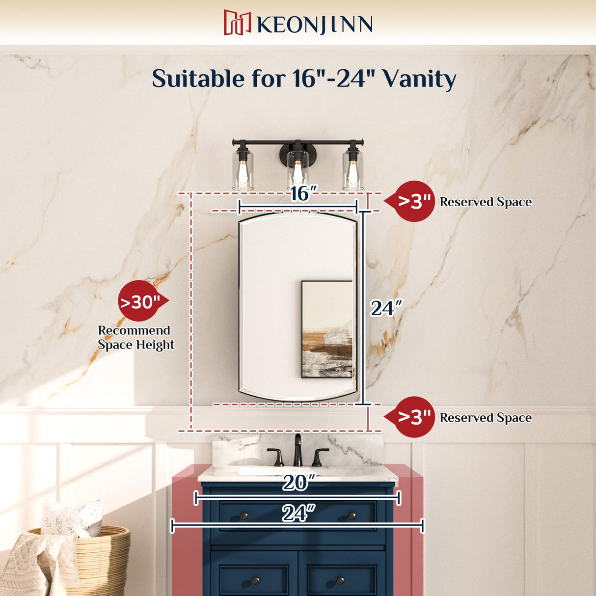 Keonjinn Black Medicine Cabinet 16 x 26 Inch, Surface Mount or Recessed Bathroom Cabinets with Mirrors, Metal Framed Wall Mirror with Storage, 2 Adjustable Shelves, Beveled Edge Mirror Keonjinn