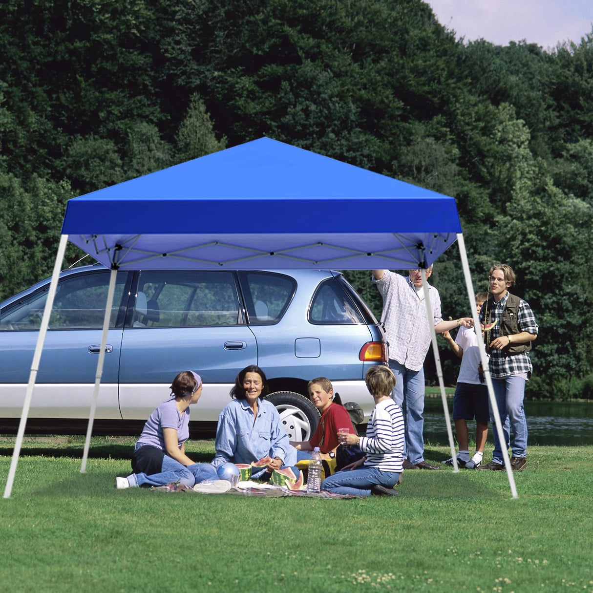 Oneofics Canopy Tent, 10X10 FT Pop Up Canopy Outdoor Instant Tent Slant Legs with Carrying Bag, Portable Gazebo Shelter for Patio Deck Garden and Beach - 8X8 FT Canopy Cover (Blue) Oneofics