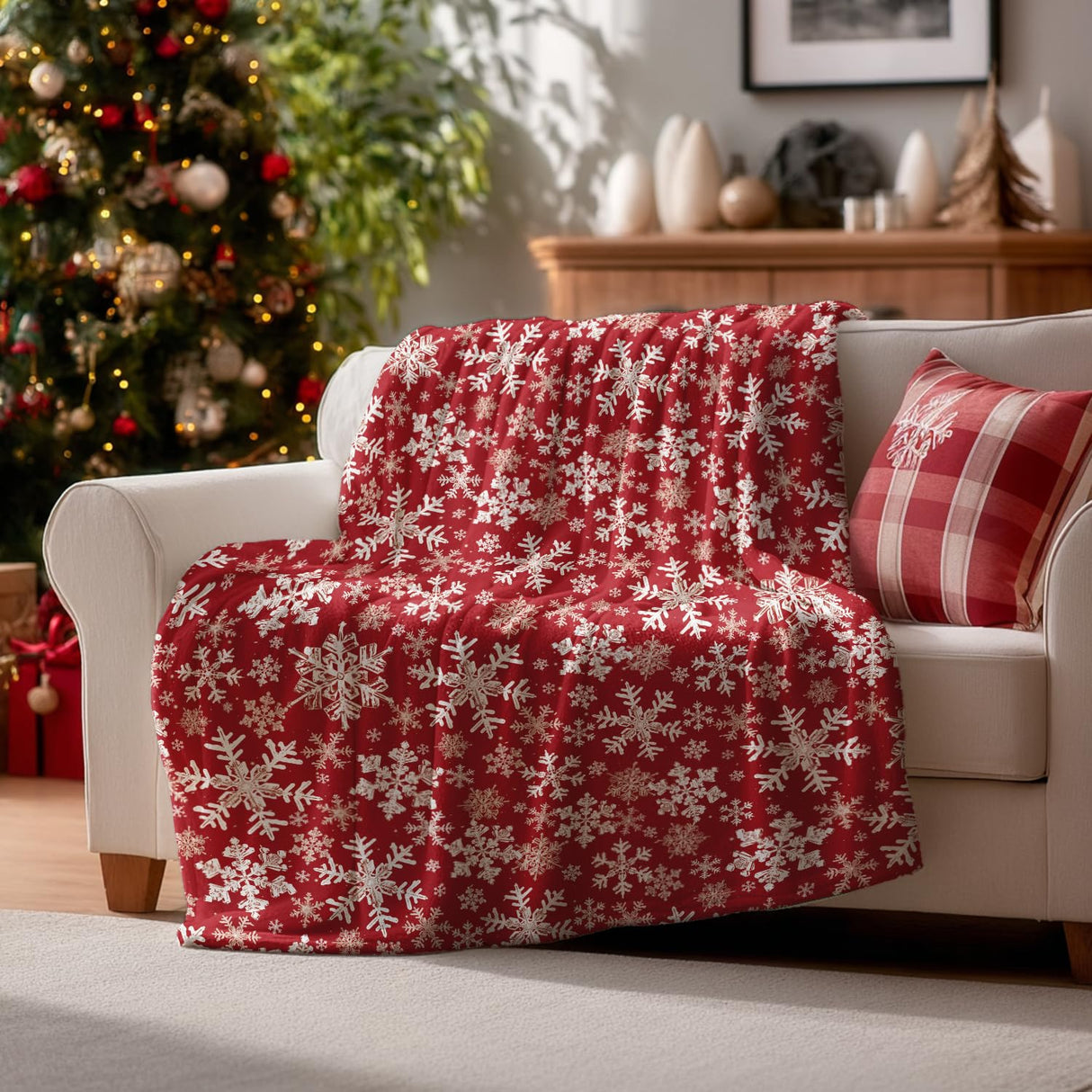 Horaldaily Christmas Flannel Blanket Throw, Red Snowflake Soft Fuzzy Plush Cozy Fleece Blankets for Couch Sofa Bed Lounging, Ideal Gifts for Kids Adults Wife Self, 50x60 Horaldaily