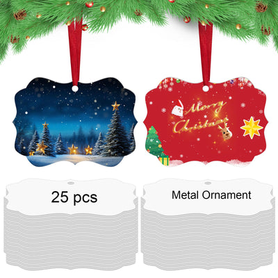 25 pcs Metal Christmas Ornaments,DIY Handmade Crafts Double Sided Sublimation Ornaments,3.9″ × 2.7″ Sublimation Christmas Ornament Blanks for Christmas Tree Decor Blank Ornaments