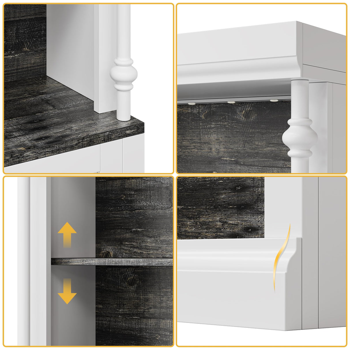 GAOMON 5-Tier Open Bookcase, Tall Roman Column Bookshelf with LED Lights, White & Black Wood Grain Adjustable Book Shelves, Freestanding Display Storage Organizer for Home Office, Living Room GAOMON