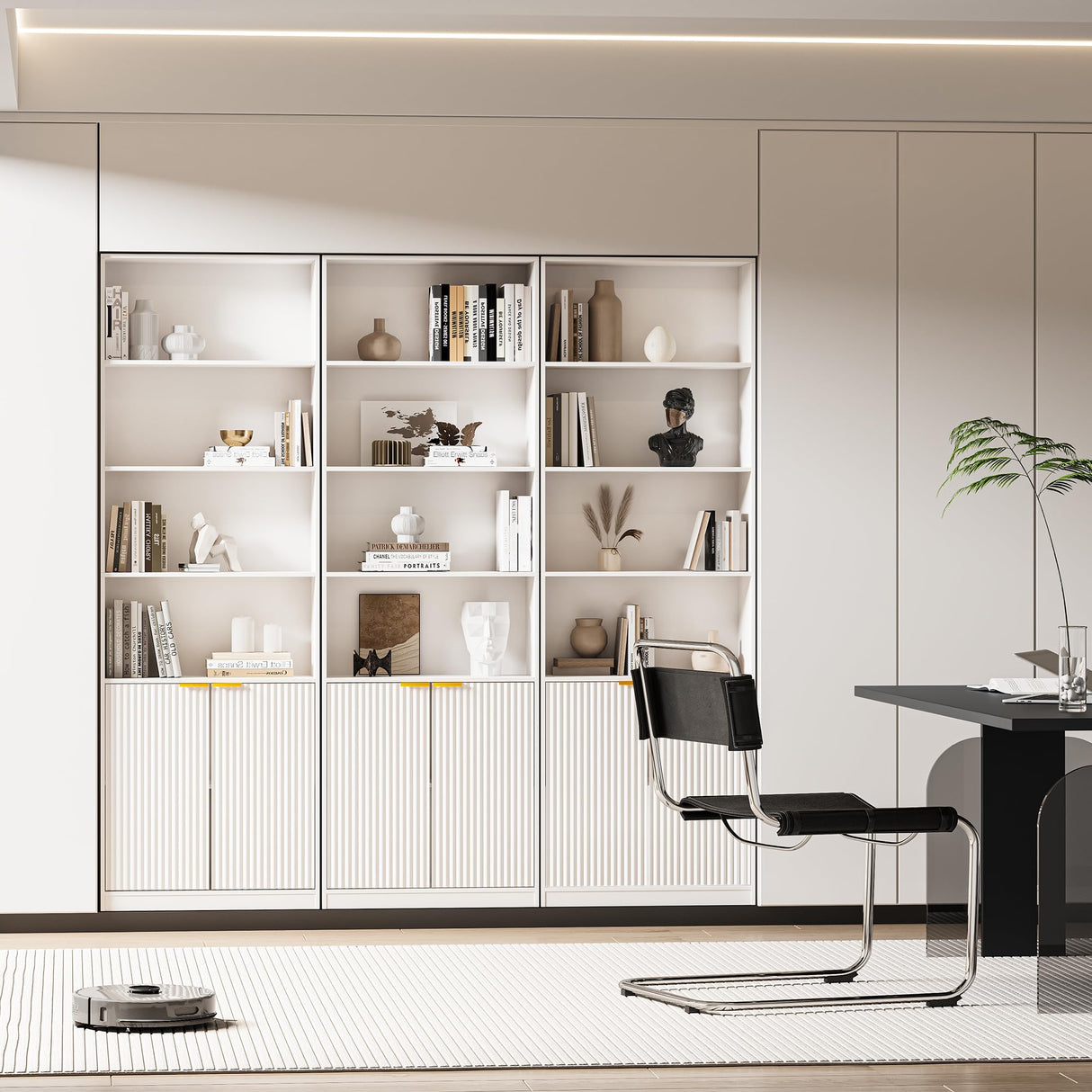 INNOD 72" Tall Book Shelf Bookcase with Doors, Floor Standing 7 Tier Bookshelf Display Shelves, Bookshelf with Storage Cabinet, Home Decor Furniture for Living Room Bedroom and Home Office INNOD