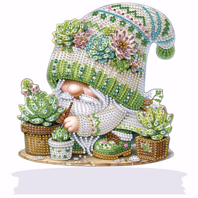 Succulents Gnome Tabletop Diamond Art Painting - DIY Diamond Art Kits for Adults Figurines Special Shaped Rhinestone Gem Art Statues, 5D Painting with Diamond Dots Sculpture Ornaments for Beginner